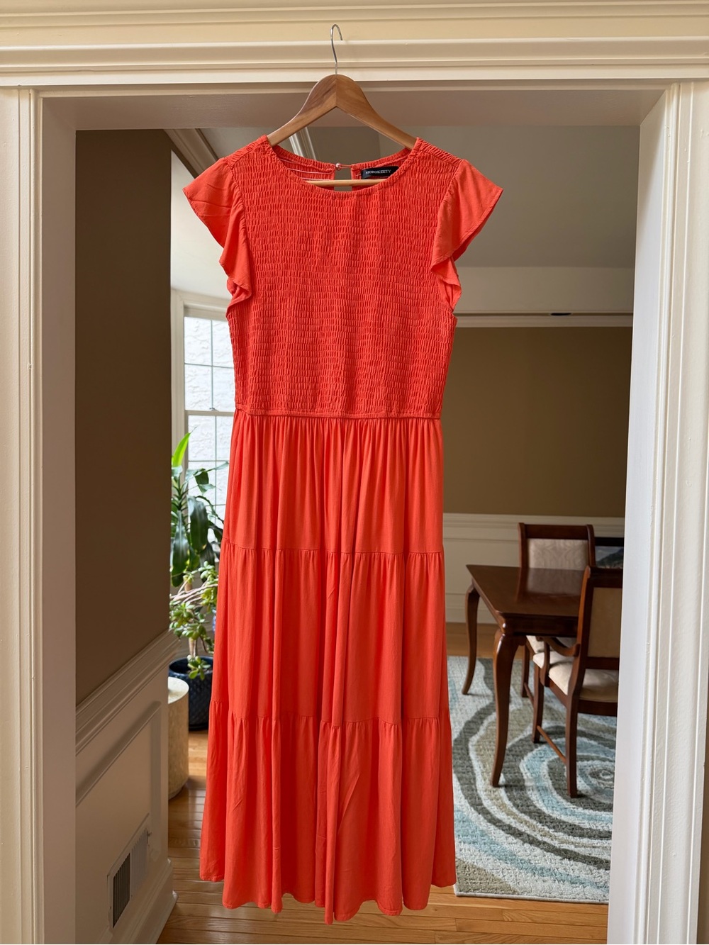 Merokeety Women’s Orange Smocked Tiered Maxi Dress